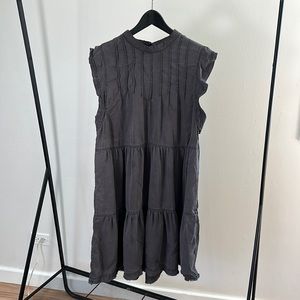 Anthropologie Dress, shirt tiered unfinished hem in charcoal grey